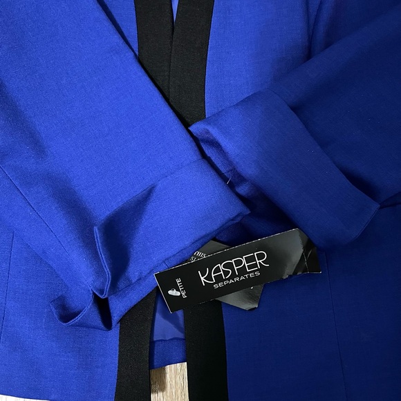 KASPER Blue Crepe Open Front Jacket SZ 14P NWT - Picture 9 of 13